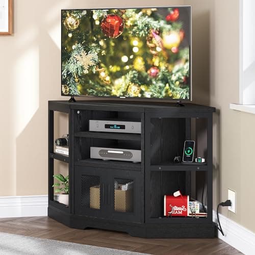YITAHOME Corner TV Stand for TVs up to 55/50 Inch, Modern Farmhouse Entertainment Center with Storage - Black