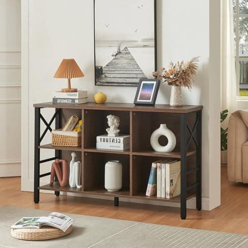 HOMBAZAAR Industrial Cube Storage Shelf, Brown, 6 Cubes, 3 Shelves