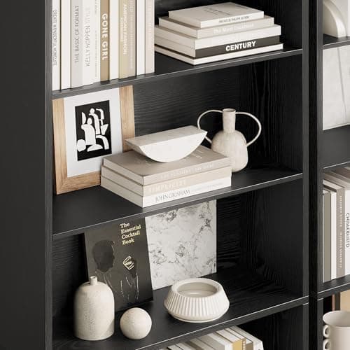 Ironck 6-Tier Tall Black Bookshelf with Doors and Storage for Home Office and Living Room