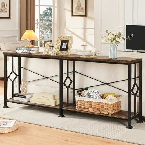 HOMISSUE Industrial Narrow Console Table with Storage for Hallway and Living Room, Rustic Brown