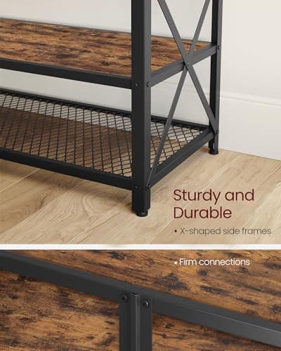 VASAGLE 3-Tier TV Stand, Up to 70 Inches, Industrial Style, Rustic Brown and Black