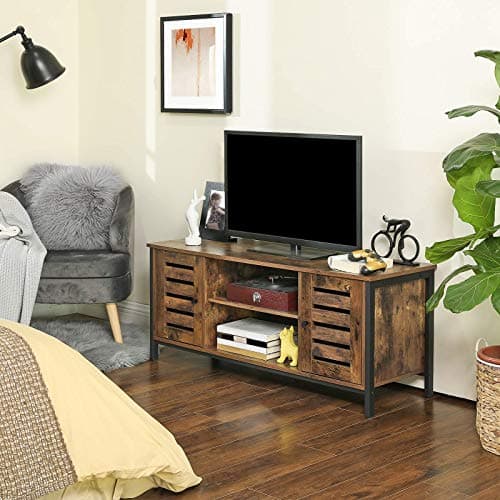 VASAGLE 50 Inch TV Stand with Storage, Rustic Brown Louvered Cabinet