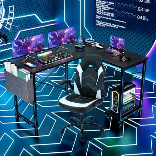 L-Shaped Gaming Desk - 50 Black Computer Table for Home Office and Small Spaces