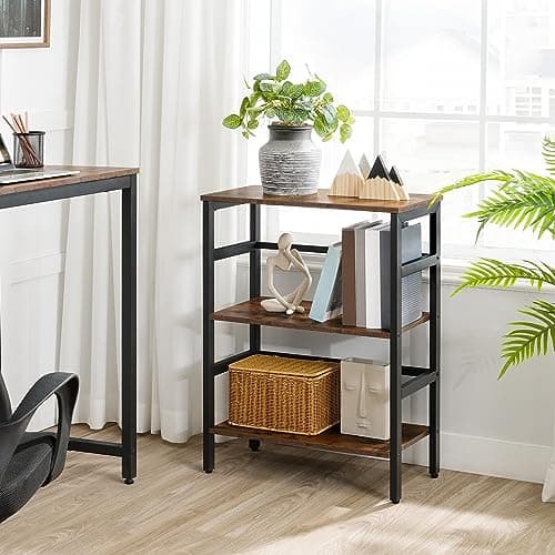 HOOBRO 3-Tier Rustic Brown Industrial Bookshelf