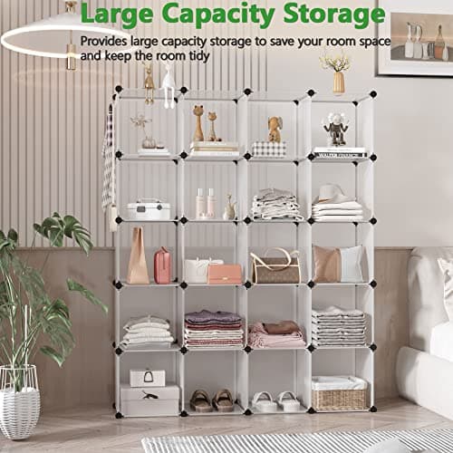 C&AHOME Cube Storage Organizer, 20-Cube Shelves, Transparent White Closet Cabinet