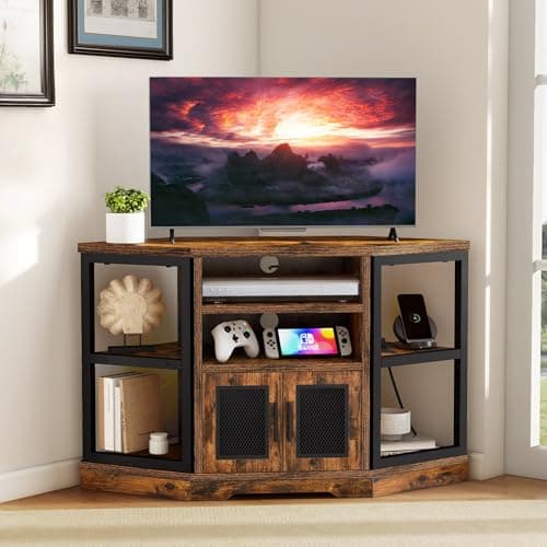 Farmhouse TV Stand for 55/50 Inch TV with Storage & Power Outlets
