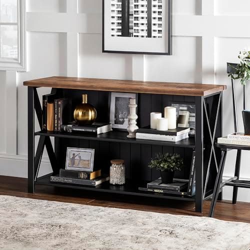 Walker Edison Modern Farmhouse 2 Tier Black Wood Bookcase, 52 Inch Storage Cabinet
