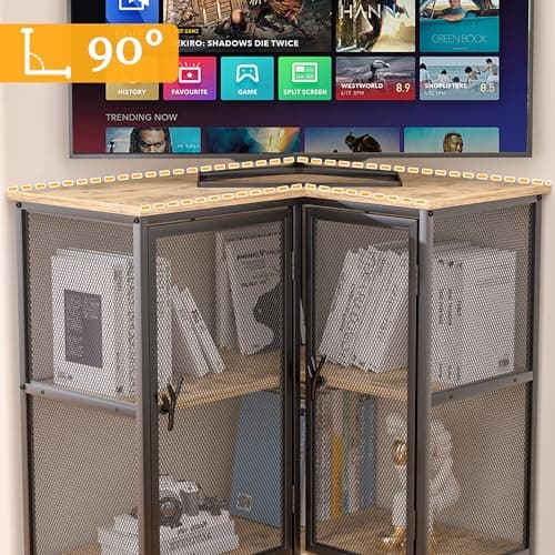 VECELO 40-Inch Corner TV Stand with Storage, Grey Farmhouse Entertainment Center for Living Room and Bedroom