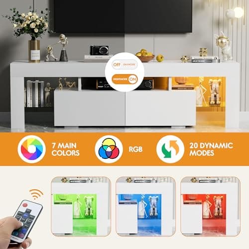 Modern LED TV Stand, 60 Inch, White - YESHOMY Gaming Entertainment Center