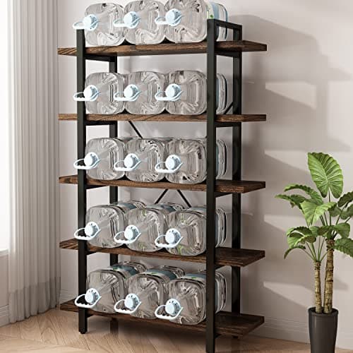 5-Tier Modern Rustic Industrial Bookshelf, Distressed Brown (AY-02)