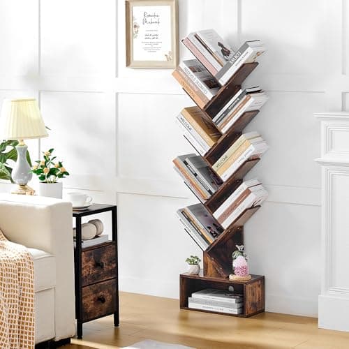 Hoctieon 9 Tier Rustic Brown Bookshelf for Living Room & Home Office