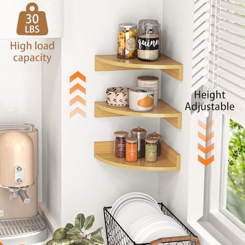 Oak Wood 3-Pack Corner Wall Shelves for Any Room