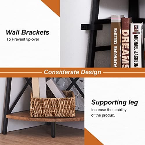 72 Inch Industrial Rustic Brown Corner Shelf Stand for Home and Office