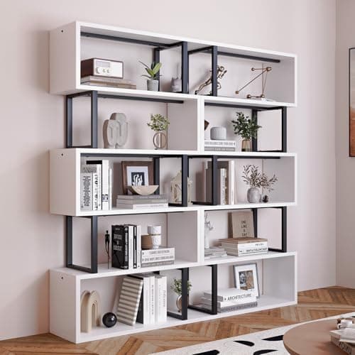 MXV 70.4" Tall S-Shaped 5-Tier White Home & Office Bookshelf