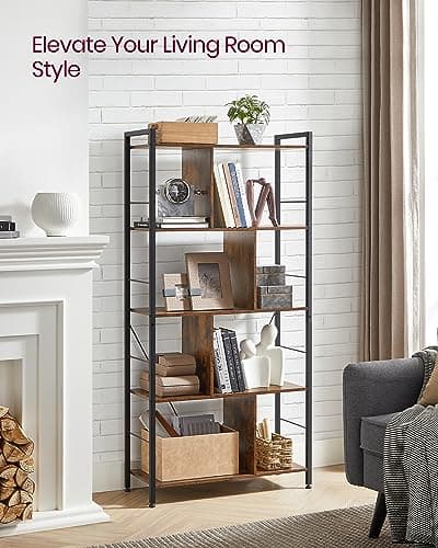 VASAGLE 5-Tier Bookshelf, Rustic Brown and Black ULBC121B01