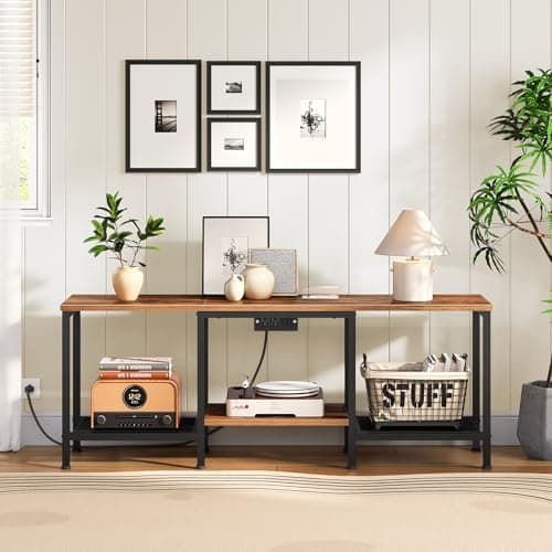 HOOBRO 55 Inch TV Stand with Charging, LED Entertainment Center, Rustic Brown