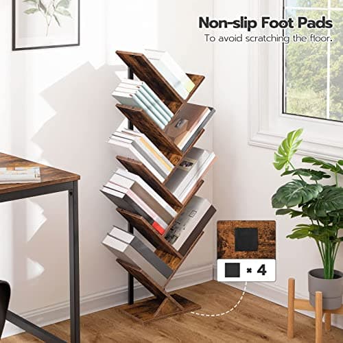 HOOBRO 9-Tier Rustic Brown Wooden Bookshelf for Living Room, Office, and Bedroom