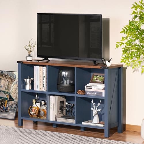 Navy Blue 47" Cube Bookcase with Legs for Entryway and Living Room