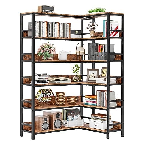IRONCK 6-Tier Corner Bookshelves with Baffles for Living Room and Home Office