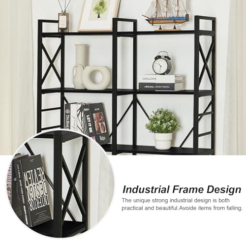 HOMBAZAAR Industrial Double Wide 5 Tier Black Bookshelf