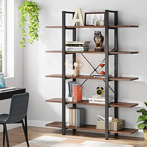 Tribesigns 5-Tier Vintage Industrial Bookshelf 72H x 12W x 47L