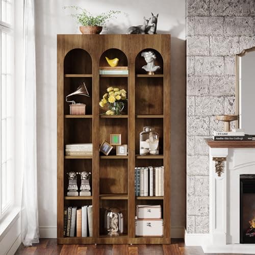 Tribesigns Walnut Brown 5-Tier Mid Century Arched Bookshelf for Home Office