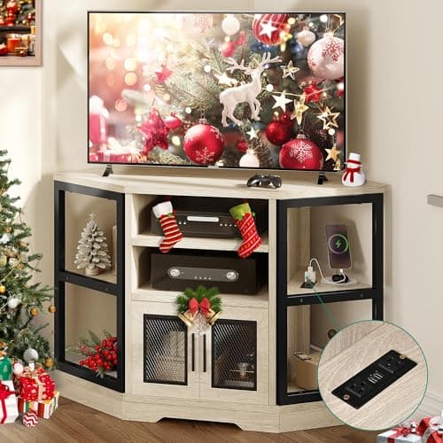 YITAHOME Corner TV Stand for TVs up to 55/50 Inch, Modern Farmhouse Entertainment Center with Storage - Black
