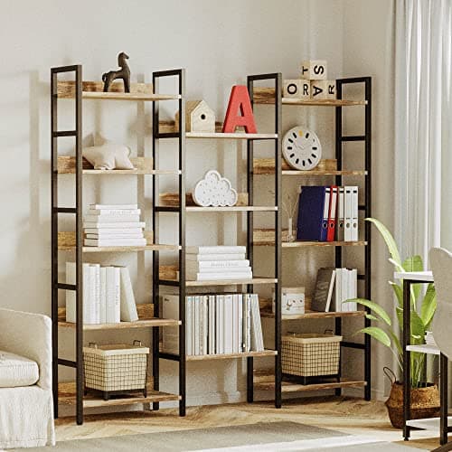 IRONCK Triple Wide 5 Tiers Industrial Bookshelf with Metal Frame