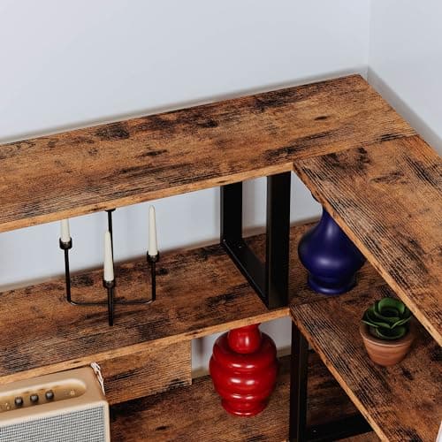 IRONCK 6-Tier Industrial Brown Corner Bookshelves for Home Office and Living Room