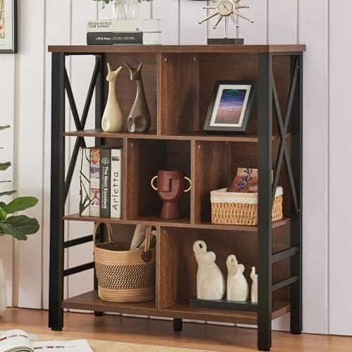 Rustic Cube Bookshelf with Storage for Home and Kids Rooms