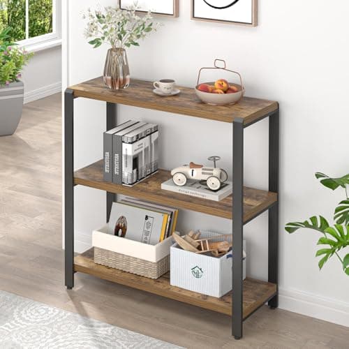 Excefur Vintage 3-Tier Grey Wood and Metal Bookshelf