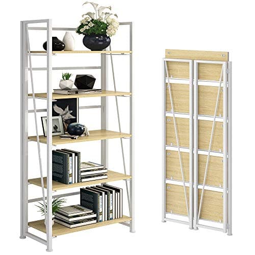 Vintage Folding Bookshelf Storage Shelves - 5 Tiers Multifunctional Plant Stand Bookcase for Home Office
