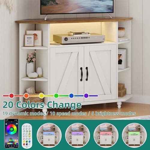 55 Inch Farmhouse Corner TV Stand with LED Lights and Barn Doors