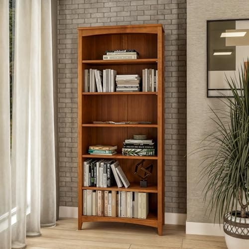 Cherry Shaker Style 6 Shelf Bookcase 72" Tall Adjustable