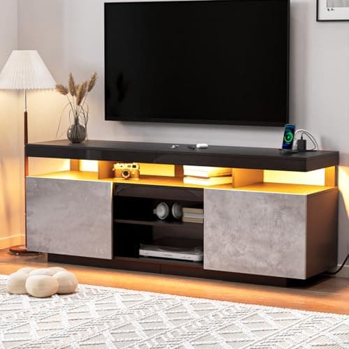 HOMMPA Walnut TV Stand with Power Outlets for 70/65/60/55-inch TVs Gaming Center with Storage
