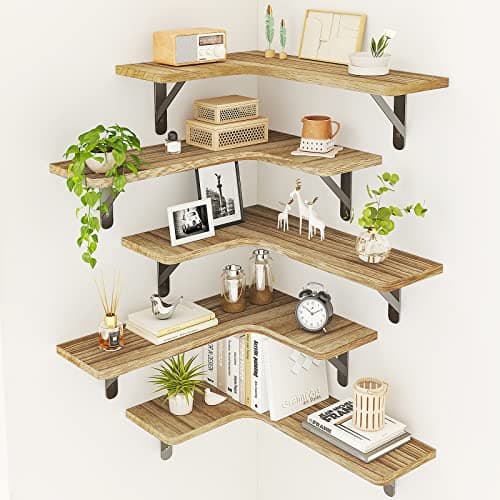 Fixwal Weathered Gray Corner Floating Shelves Set of 5 for Bathroom, Kitchen, and More