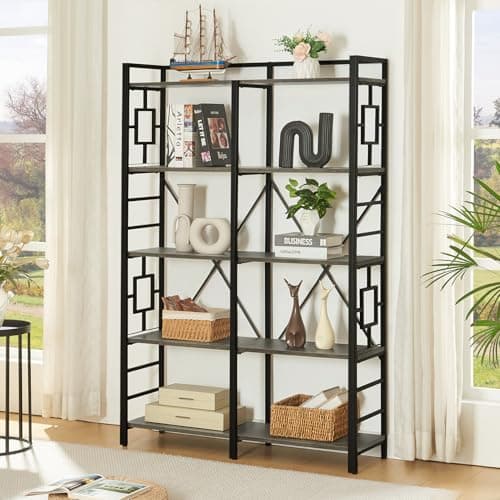 Industrial Double Wide 5 Tier Bookshelf for Home and Office Display