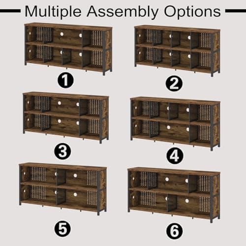 LVB Rustic Horizontal Bookshelf, Industrial Metal Wood Storage Organizer