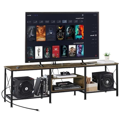 Industrial TV Stand for 65 Inch TV, 3-Tier Console with Open Shelves, Metal Frame - Dark Grey (55 Inch)