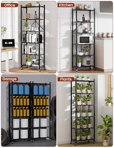 73.6 Inch Tall Metal Bookshelf, 6 Tier, Heavy Duty, Black (1PACK)