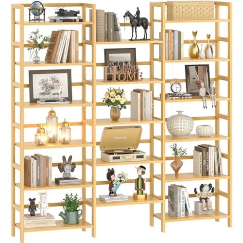 Homykic 6-Tier Bamboo 6ft Tall Bookshelf, White, Home Office, Bedroom, Living Room