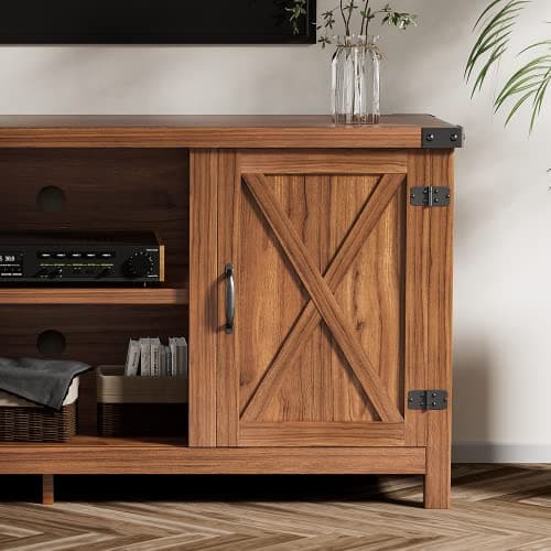 65 Inch Farmhouse TV Stand with Barn Doors and Storage Cabinets (Walnut)