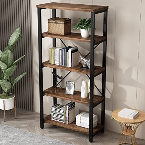 Vintage Industrial 5 Tier Metal and Wood Bookshelf (AY01)