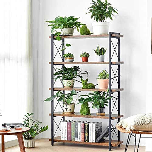 HCHQHS Rustic 5-Tier Industrial Metal Bookshelf