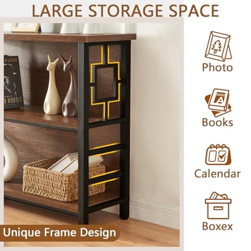 HOMISSUE 3 Tier Deep Bookshelf with Storage, Rustic Brown for Small Spaces