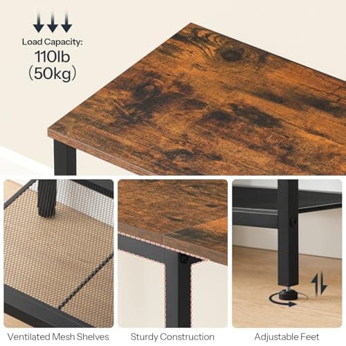 HOOBRO 55 Inch TV Stand with Charging, LED Entertainment Center, Rustic Brown