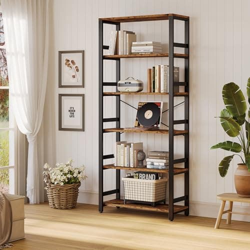 IRONCK Vintage Brown 6 Tier 31.5in Wide Bookshelf for Home Office, Living Room & Bedroom
