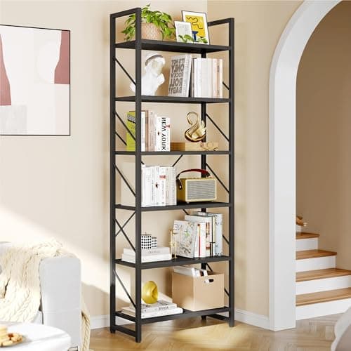 YITAHOME Modern 6 Tier Bookshelf for Living Room, Black