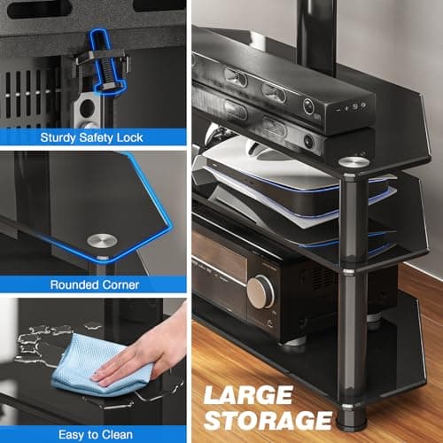 Swivel Glass TV Stand with Mount for 32-70 Inch Screen TV, Height Adjustable Entertainment Center