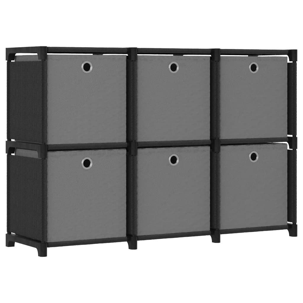6-Cube Storage Shelf with Fabric Boxes, Modern Black Design for Home